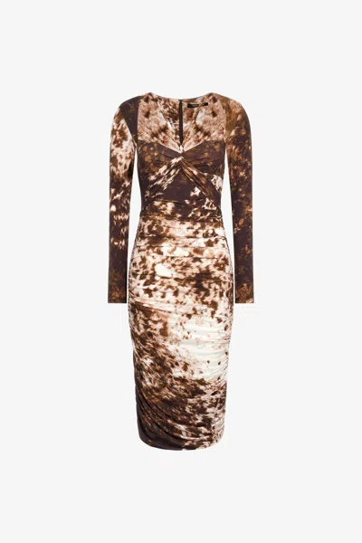 Roberto Cavalli Appaloosa Print Ruched Midi Dress In Brown
