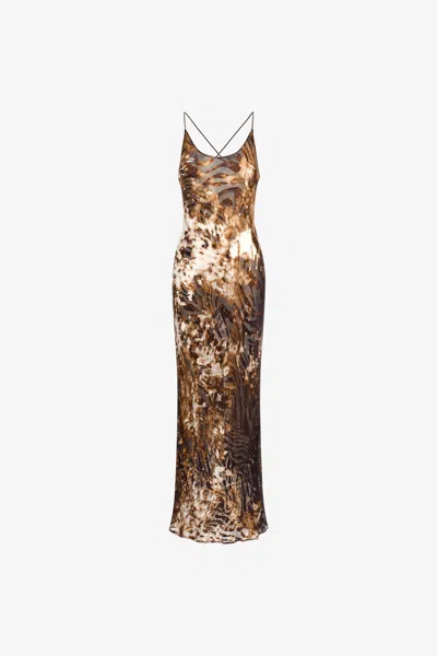 Roberto Cavalli Appaloosa Print Slip Dress In Brown