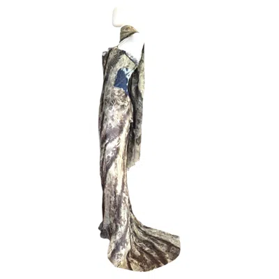 Pre-owned Roberto Cavalli Archival Runway F/w 2001 Denim Corset Silk Gown & Shawl Ensemble In Gray