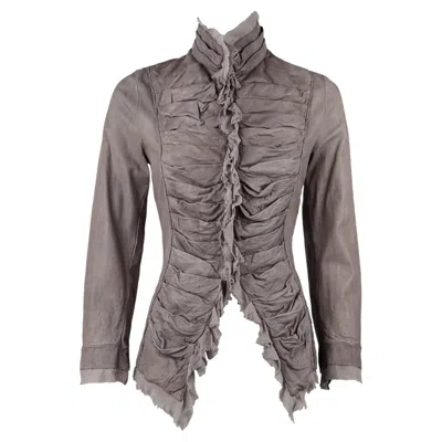 Pre-owned Roberto Cavalli Archive  Ruched Leather & Silk Jacket, Italy, Late 2000s It44 In Gray