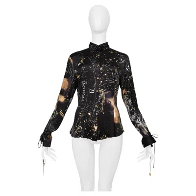 Pre-owned Roberto Cavalli Astrology Blouse With Charms In Black