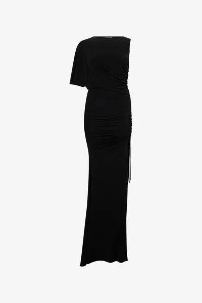 Roberto Cavalli Asymmetric Draped Maxi Dress In Black