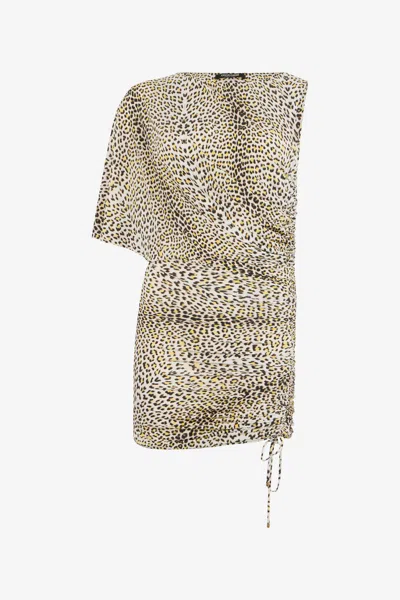 Roberto Cavalli Asymmetric Dress With Pop Jaguar Print In Brown