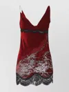 Roberto Cavalli Asymmetric Hem Draped Neckline Velvet Dress In Red