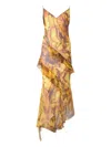 Roberto Cavalli Asymmetric Silk Dress With Amber Print In Yellow