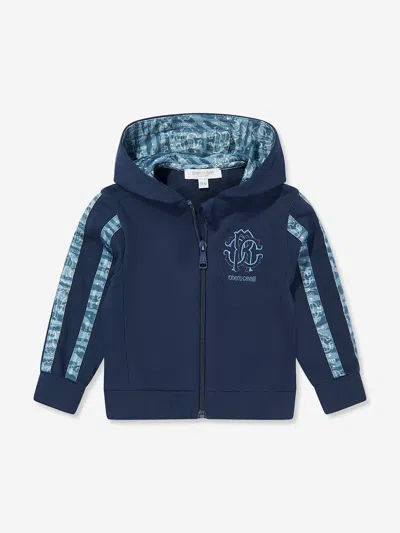 Roberto Cavalli Kids'  Baby Boys Logo Zip Up Top In Blue