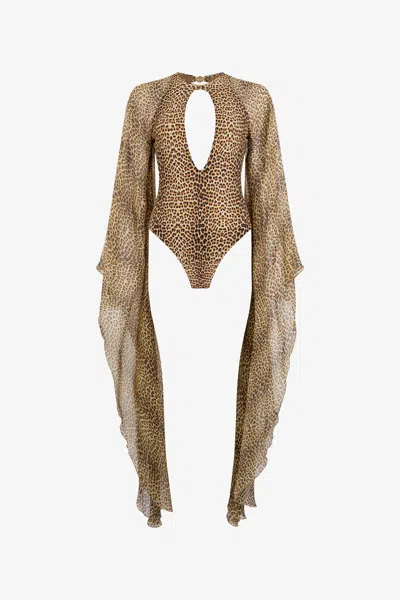 Roberto Cavalli Baby Jaguar Print One-piece Swimsuit In Brown