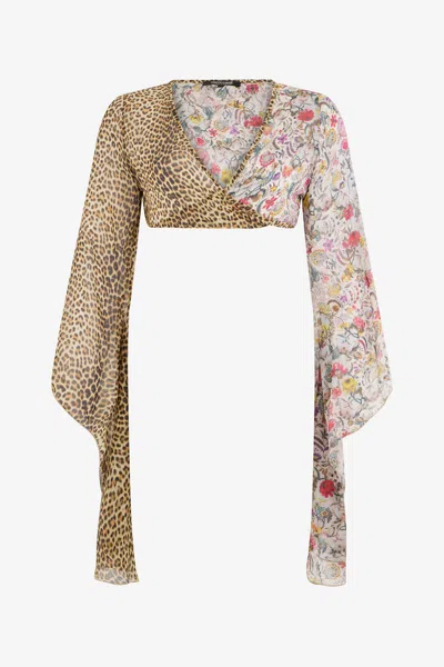 Roberto Cavalli Baby Jaguar Print Silk Top In Multi