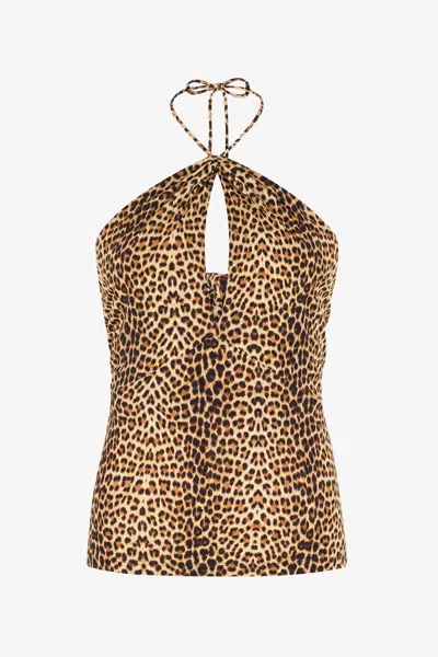 Roberto Cavalli Halterneck Animal-print Top In Brown