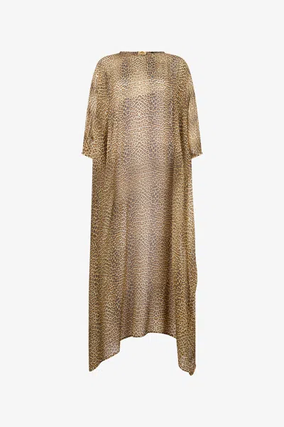 Roberto Cavalli Baby Jaguar Silk Kaftan In Brown