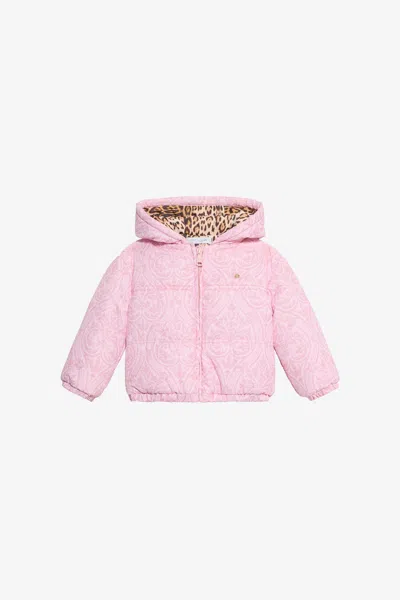 Roberto Cavalli Baby Pink Padded Jacket With Floral Print