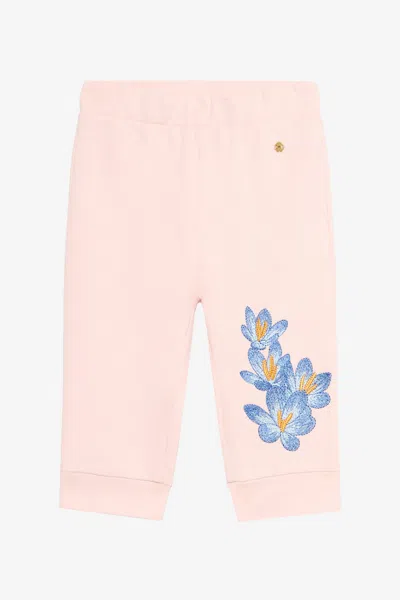 Roberto Cavalli Baby Pink Track Pants With Floral Embroidery