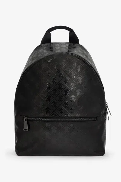 Roberto Cavalli Backpack With All-over Mirror Snake Monogram In Black