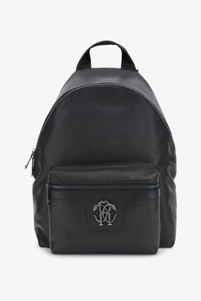 Roberto Cavalli Backpack With Monogram Mirror Snake In Black
