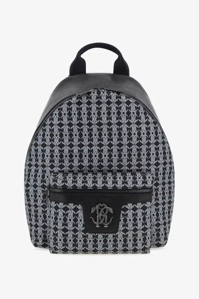 Roberto Cavalli Backpack With Monogram Mirror Snake In Black/grey