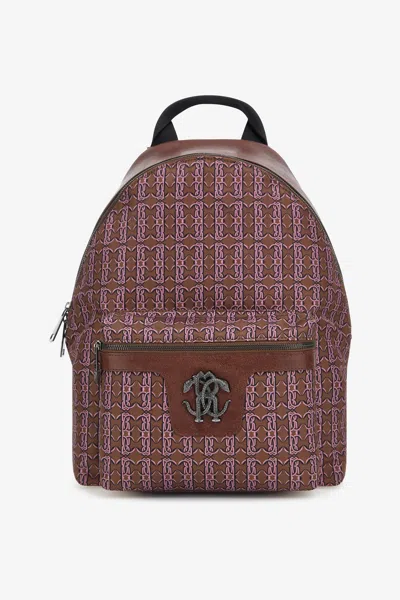 Roberto Cavalli Backpack With Monogram Mirror Snake In Brown