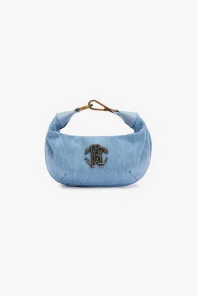 Roberto Cavalli Bag With Mirror Snake Monogram In Medium Blue