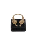 Roberto Cavalli Crocodile Texture Shoulder Bag With Chain Strap In Black