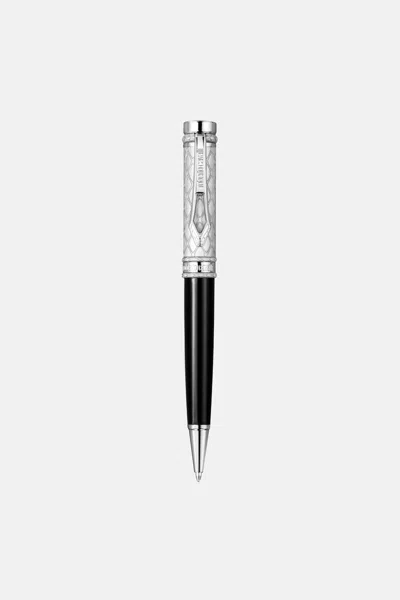 Roberto Cavalli Ballpoint Pen, Silver Color & Black Lacquer In Multi