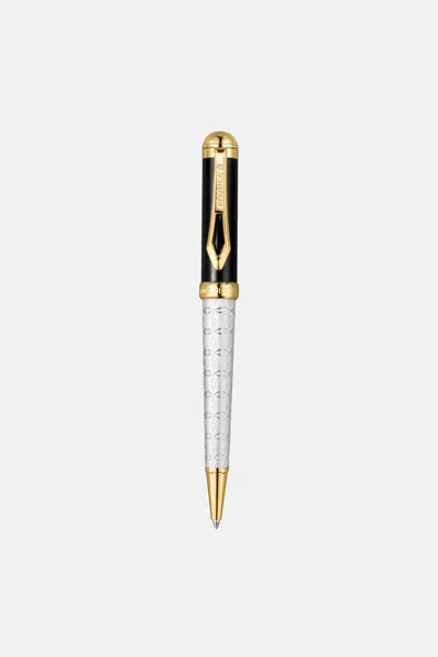 Roberto Cavalli Ballpoint Pen, Two Tone Silver & Gold Color & Black Lacquer In Multi