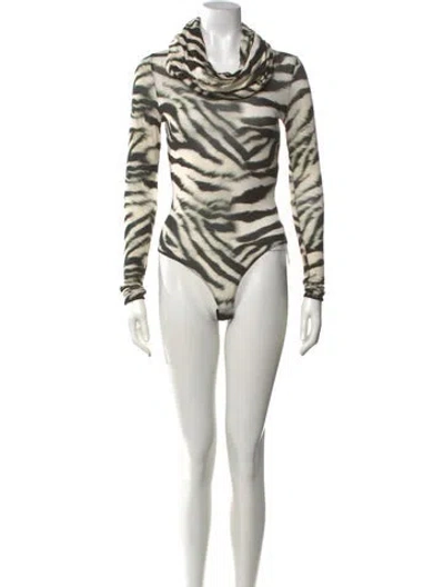 Pre-owned Roberto Cavalli Bamboo Animal Print Bodysuit In Black