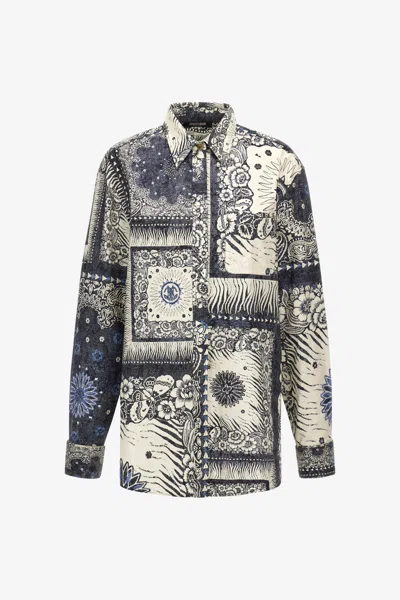 Roberto Cavalli Bandana Print Dress Shirt In Blue