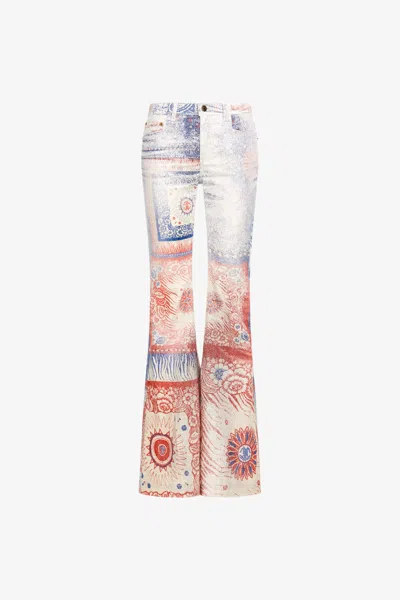 Roberto Cavalli Bandana Print Jeans In Blue