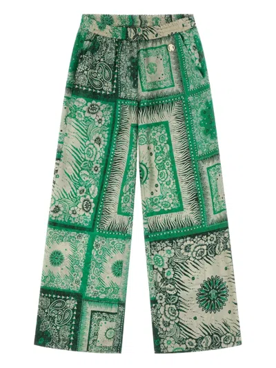 Roberto Cavalli Kids' Bandana-print Trousers In Green