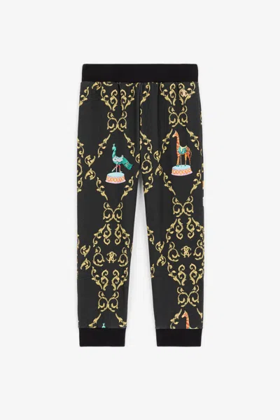 Roberto Cavalli Baroque-print Cotton Sweatpants In Black