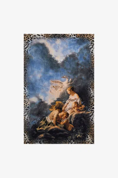 Roberto Cavalli Beach Towel With Wild Leda Print In Blue