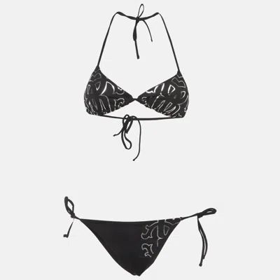 Roberto Cavalli Beachwear Black Logo Monogram Rc Bikini
