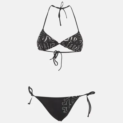 Pre-owned Roberto Cavalli Beachwear Black Logo Monogram Rc Bikini Xs