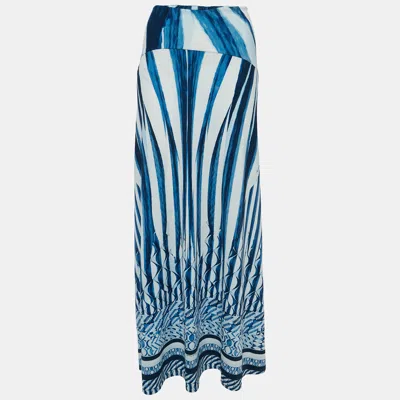 Pre-owned Roberto Cavalli Beachwear Roberto Cavalli Blue Abstract Stripe Printed Jersey Maxi Skirt L