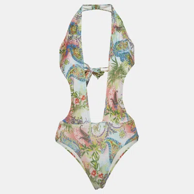 Pre-owned Roberto Cavalli Beachwear Roberto Cavalli Multicolour Printed Jersey Cut Out One Piece Swimsuit Xs