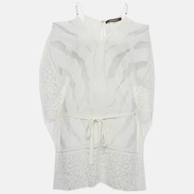 Pre-owned Roberto Cavalli Beachwear Roberto Cavalli Off White Lace Sheer Beach Cover Up S