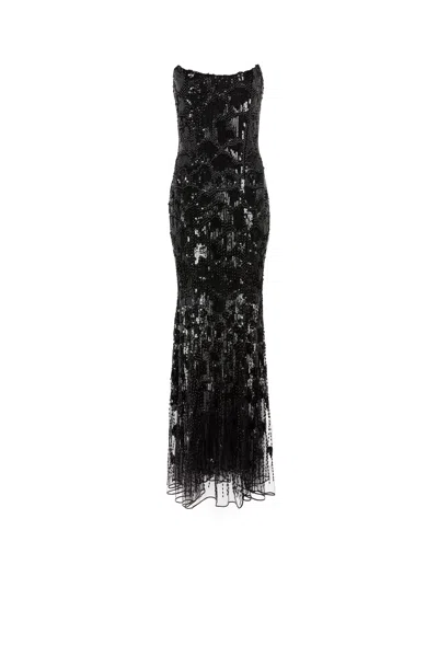 Roberto Cavalli Bead-embellished Giraffe Maxi Dress In Black