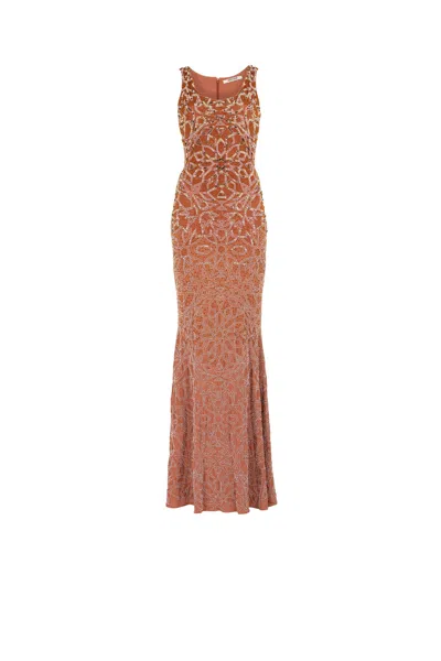 Roberto Cavalli Bead-embellished Maxi Dress In Brown