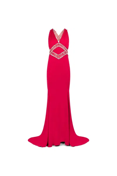 Roberto Cavalli Bead-embellished Maxi Dress In Red