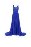 Shop Roberto Cavalli Bead-embellished Silk Maxi Dress In Blue