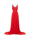 Roberto Cavalli Bead-embellished Silk Maxi Dress In Red