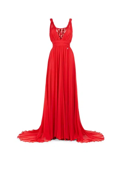 Roberto Cavalli Bead-embellished Silk Maxi Dress In Red