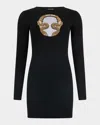 Roberto Cavalli Beaded Cutout Matte Jersey Long-sleeve Mini Dress In Black