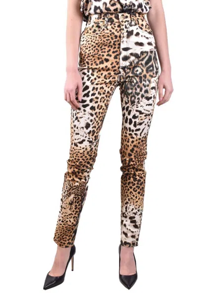 Roberto Cavalli Beige Cotton Trousers In Pink