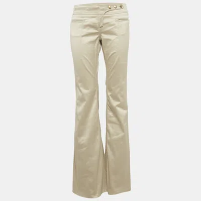 Pre-owned Roberto Cavalli Beige Cotton Wide-leg Pants M
