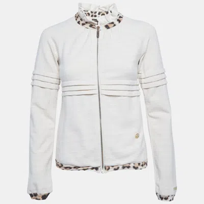 Roberto Cavalli Beige Cotton Zip-up Jacket In White