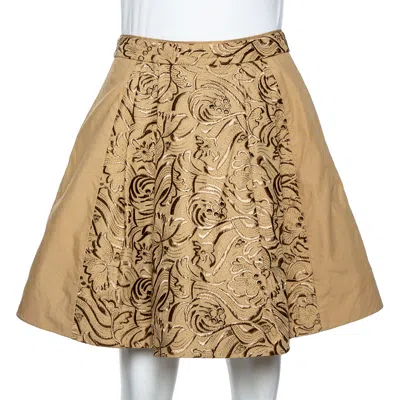 Roberto Cavalli Beige Embroidered Cotton Pleated Mini Skirt In Brown