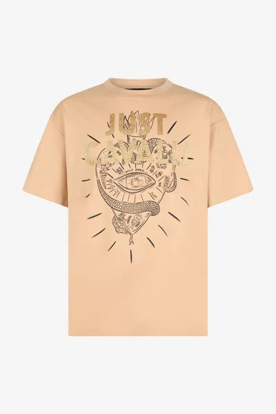 Roberto Cavalli Beige Graphic Print T-shirt In Nude