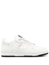 Roberto Cavalli Beige Leather Casual Trainers With Perforated Detailing In White