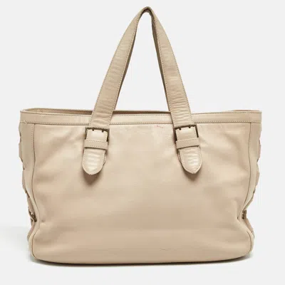 Pre-owned Roberto Cavalli Beige Leather Middle Zip Tote