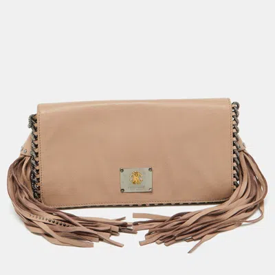 Pre-owned Roberto Cavalli Beige Leather Tassel Chain Link Clutch